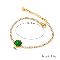 Bracelet chaîne ajustable en acier inoxydable, zircon vert émeraude entièrement pavé, plaqué or, bijoux de mode pour femme, cadeau de fête