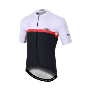 Maillot de cyclisme unisexe noir, blanc et rouge à blocs de couleurs, impression personnalisée, fermeture éclair intégrale, tissu ultra léger et respirant, haut à manches courtes pour vélo de route, été - Product Image 2