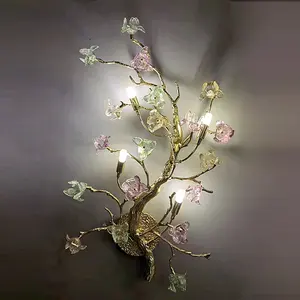 인테리어 장식 아트 유리 꽃 스콘 벽 조명 현대 led 크리스탈 벽 램프 침실