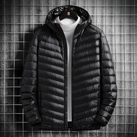 Veste en duvet enduite légère et décontractée pour hommes avec fermeture éclair, longueur régulière, rangement fin et portable pour l'automne et l'hiver, grande taille