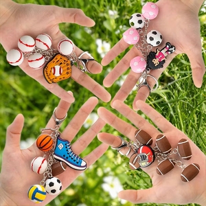 Trendy Wholesale 2D 3D Sports Theme PVC Keychain Set Baseball Basketball Football Keyring for Backpack Charm Bag Pendant
