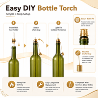 Kit de conversion de torche à bouteille en gros avec mèches en fibre de verre, adaptateurs dorés et capuchons à chaîne pour la décoration de jardin