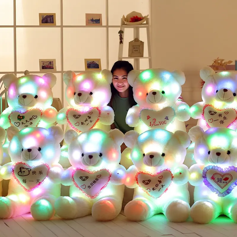 OEM personalizzato LED colorato incandescente adorabile peluche grande orsacchiotto giocattoli bambini natale regalo di capodanno peluche giocattolo per bambini