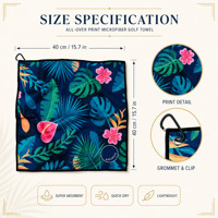 Serviette de nettoyage de sac de golf PRIMUS GOLF en microfibre à motif tropical coloré, personnalisable, à suspendre sur le sac de golf