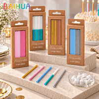 Candele per Torte Colorate con Glitter Prodotte in Cina, Lunghe e Sottili, 16 Pezzi in Scatola Kraft Oro Rosa Blu Argento, Vendita all'Ingrosso OEM