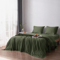 Parure de draps 100 % bambou écologique 300 fils, toucher doux, poches profondes, drap plat, drap-housse, taie d'oreiller