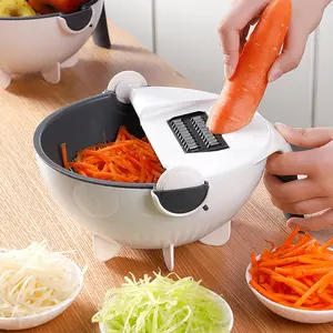 신제품 9 in 1 과일 야채 도구 주방 가제트 강판 슬라이서 회전 배수 마스크와 다기능 야채 커터