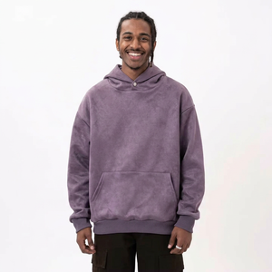 เสื้อมีฮู้ดสีม่วงสำหรับผู้ชายสำหรับฤดูหนาวแนวสตรีทสวมใส่380ซักได้ผ้าฟลีซหนังนิ่ม GSM ทรงครอปแบบเปิดไหล่ปักตามสั่ง - Product Image 1