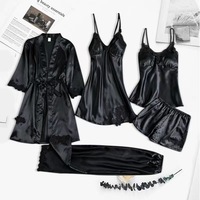 Luxury Satin Bathrobe Set for Women Soft Ladies Sleepwear Elastic Waist Breathable Night Dresses Front Solid Robe Supplies