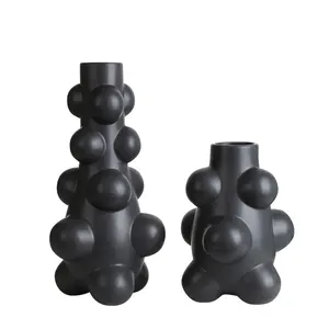 中国专业制造定制哑光黑色陶瓷花瓶干花花瓶