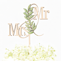 Décoration de gâteau en bois « Monsieur et Madame » pour mariage, avec feuilles en acrylique, pour fête de mariage ou de fiançailles