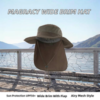 Chapeau de soleil unisexe portable pliable à large bord en maille avec protection nuque UPF50+ en polyester pour le camping, la randonnée, le safari et la pêche