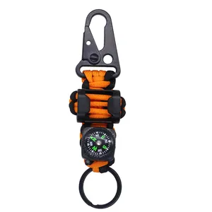 De gros outils d&#39;urgence keychain-Ouvre-bouteille créative, outils d'urgence, équipement de Camping, paracorde, mousqueton, auto-défense, porte-clés avec boussole