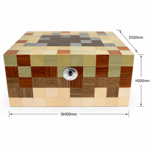 Humidor <span class=keywords><strong>de</strong></span> Cigarros <span class=keywords><strong>de</strong></span> Lujo GUEVARA, con Bloques <span class=keywords><strong>de</strong></span> Color Artísticos, Madera Lacada y <span class=keywords><strong>Cedro</strong></span>, con Cerradura, Higrómetro y Estuche <span class=keywords><strong>de</strong></span> Almacenamiento para Coleccionistas - Product Image 6