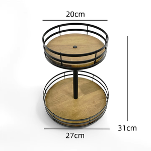 מדף אחסון עגול מעץ מודרני, דו-קומתי, לא מתקפל, עמיד, מסתובב, למטבח, לתבלינים, לרטבים, לכלי אוכל, נייד - Product Image 6