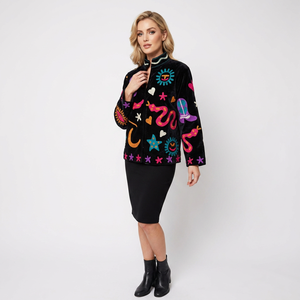 Veste d'hiver courte pour femme en velours brodée à la main vintage |   Manteau décontracté sans fermeture 100% coton biologique pour adolescents, respectueux de l'environnement - Product Image 1