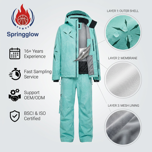 Ensemble de combinaison de ski pour femme vert menthe personnalisé OEM, combinaison de ski imperméable pour femme, combinaison de neige ample, vêtements de ski et de neige en gros - Product Image 4