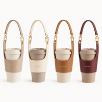 Manchon de tasse en cuir PU de luxe SHINY avec poignée détachable et bande auto-agrippante réglable, idéal pour le marché européen et les cadeaux