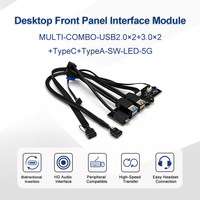 Panneau frontal de bureau USB 3.0x2 + USB 2.0x2 + Type-C/Type-A avec audio et LED, isolation PVC, longueur personnalisable