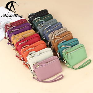 Portefeuille court tendance AndoBag pour femmes, en cuir de vache véritable, jolie pochette à fermeture éclair, porte-monnaie, porte-cartes avec porte-clés - Product Image 1