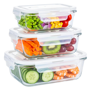 Juego de 3 Recipientes de Vidrio de Borosilicato para Almacenamiento de Alimentos con Tapas Herméticas y a Prueba de Fugas, Libres de BPA - Product Image 1