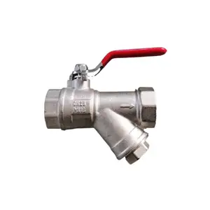 Nickel Plated 1 Inch Brass Strainer Ball Valve With Long Steel Handle