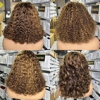 Perruques Bob Super Double Drawn en Cheveux Humains, Perruques Lace Front en Cheveux Brésiliens Bruts, Perruques Cheveux Humains Bouclés Ondulés Water Wave, Vente en Gros