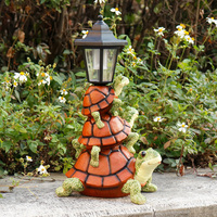 Gestapelte Schildkröten Gartenfigur mit Solar-Laterne Harz-Schildkrötenfigur für Außendekoration