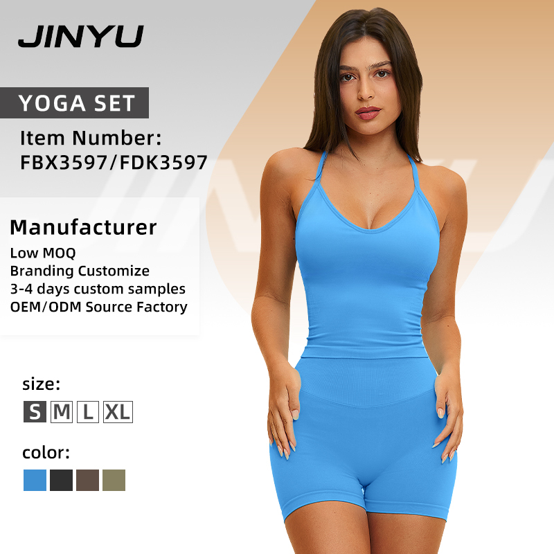 JINYU Reversible Plus Size Solid-Color Tank Top & High-Waisted Shorts Set for Fitness & Yoga (New Arrival)