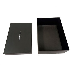 Customized cardboard matt black empty shoes clothing gift box with white logo printing