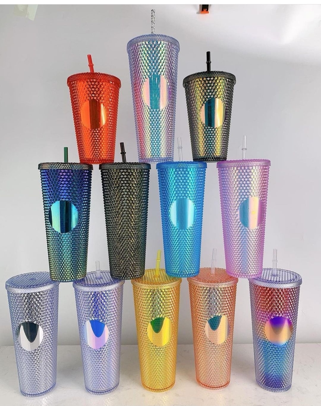 BPA Free 16oz 24 ozDouble Wall Patented Customized Gifts Plastic Color Changing Studded Mat Cup Shinny Studded Tumbler