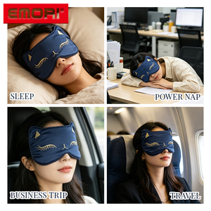 Masque de sommeil en satin avec oreilles de chat mignonnes, broderie, masque pour les yeux doux pour la peau, effet soie, avec sangle élastique réglable - Product Image 5