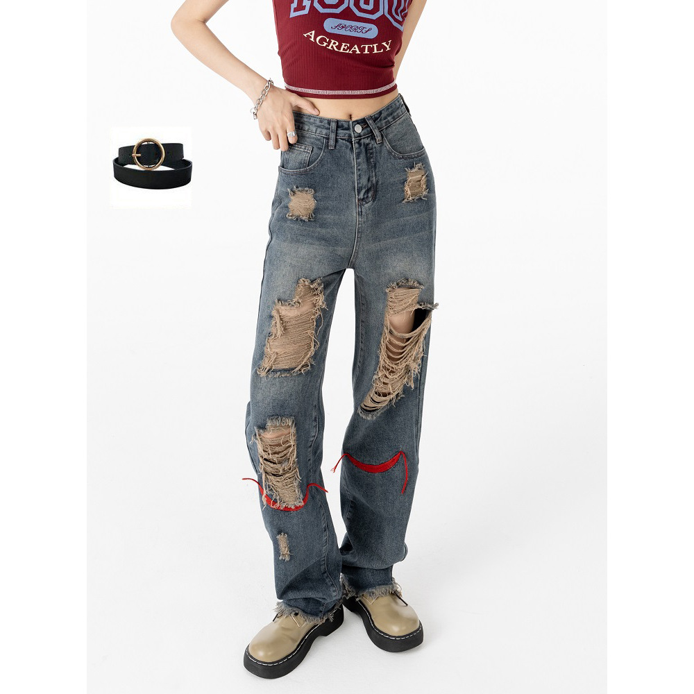 Women Wide Leg Baggy Jeans Lady Vintage Y2K Punk Low - View #5