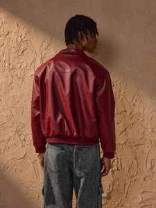 Blouson vintage de motard <span class=keywords><strong>en</strong></span> <span class=keywords><strong>cuir</strong></span> d'agneau véritable rouge à fermeture éclair avec logo personnalisé de haute qualité pour hommes - Product Image 2