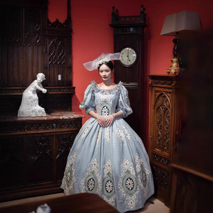 princess polly baby blue dress Edwardian 1890s Gown, Victorian Black and Blue Dress, Gothic Wedding Dress,  Lace and Crystals Gown – Fiorentina Costuming main image 1