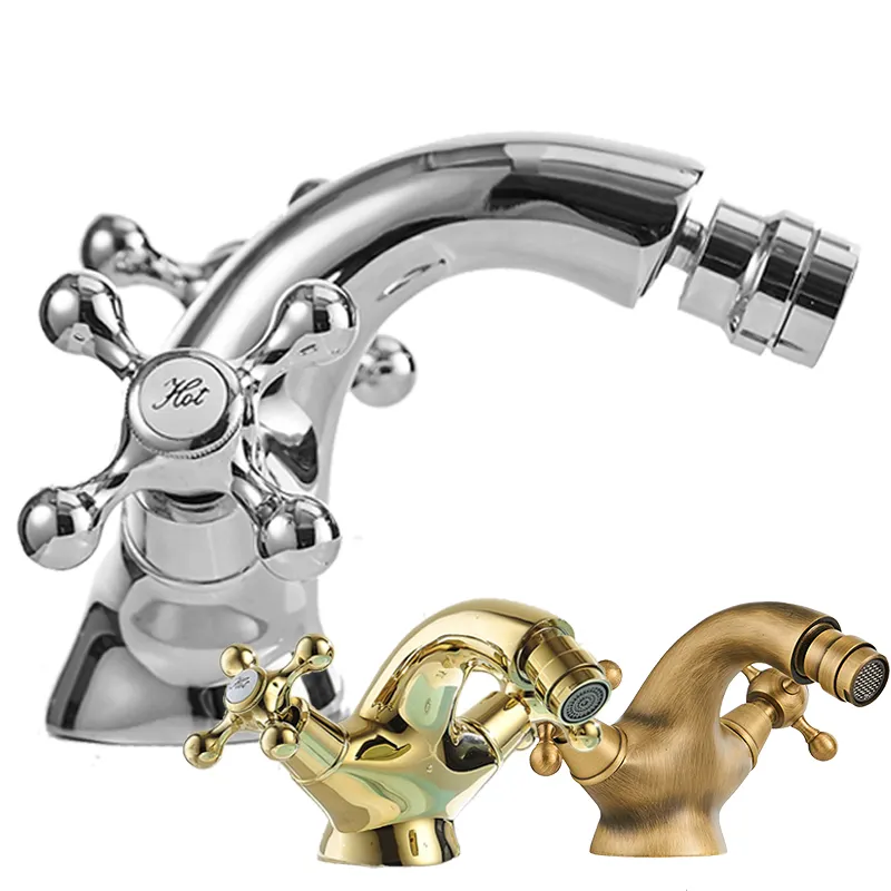 Chrome/Antqiue/Chrome Brass Basin Faucets 1 Hole 2 Handle Cold Hot Bathroom Sink Mixer Tap Deck Mounted Gold Lavatory Faucet