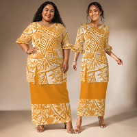 Nouvel ensemble deux pièces personnalisé Puletasi Samoan 2026, grande taille, imprimé floral tribal polynésien, robe longue maxi assortie
