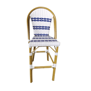 Chaise de bistrot en rotin tressé de style <span class=keywords><strong>parisien</strong></span> moderne - Chaise d'appoint extérieure bleue à motif losanges blancs pour hôtel, villa et <span class=keywords><strong>restaurant</strong></span> - Product Image 2