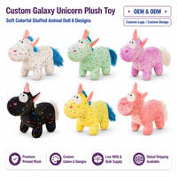 Ensemble de jouets en peluche licorne, six couleurs, imprimé étoiles de la galaxie, poupée en peluche douce, OEM ODM, vente en gros personnalisée en vrac