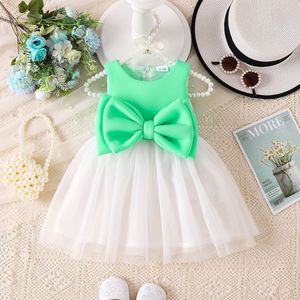Vestidos para niñas de 0 a 3 años, falda de tul verde sin mangas con lazos, ropa para niñas, ropa infantil lisa y bonita para verano - Product Image 2