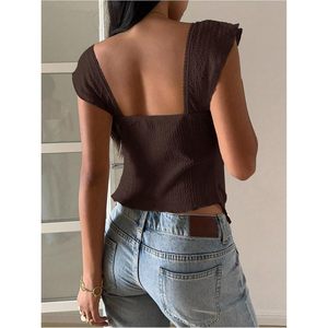 Top Corto de Gasa con Volantes y Escote Corazón para Mujer, Elegante y Ajustado, Ideal para Salir de Noche en Verano - Product Image 4