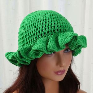 Wholesale Fashion Handmade Crochet Bucket <b>Hat</b> Unisex <b>Winter</b> Ruffle Knitted <b>Hat</b> Travel Common - Product Image 3