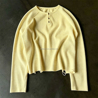 T-shirt thermique à manches longues en coton gaufré personnalisé pour homme, style streetwear, col Henley