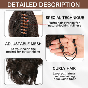 Extensiones de Cabello Sintético con Cola de Caballo Corta y Rizada Negra, con Clip y Cordón, Personalizables con Logotipo, Venta al Por Mayor <span class=keywords><strong>Juliana</strong></span> - Product Image 5