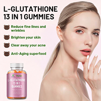 Gummies véganes L-Glutathion 13-en-1 à marque privée, 60 unités, antioxydant pour la peau et le soutien immunitaire, vente en gros OEM usine