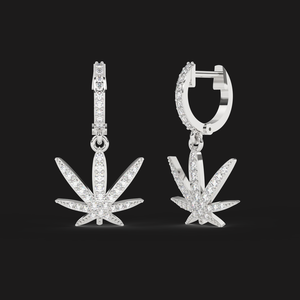 Shimmering <b>moissanite</b> leaf drop hoop <b>earrings</b> crafted in sleek polished finish adding bold modern charm with signature hip hop - Product Image 1