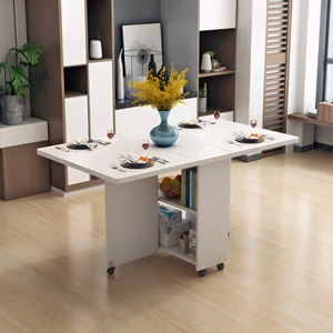 Mesa Plegable Multifuncional de Alta Calidad, Mesa de Comedor Plegable para Apartamento <span class=keywords><strong>con</strong></span> <span class=keywords><strong>Ruedas</strong></span> y Estante de Almacenamiento de 2 Niveles - Product Image 2