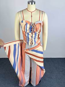 Ensemble <span class=keywords><strong>deux</strong></span> <span class=keywords><strong>pièces</strong></span> pour <span class=keywords><strong>femme</strong></span> STOCK Print, débardeur à lacets et pantalon large, tenues de créateur, tailles S-XL - Product Image 6