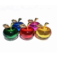 Vente en gros Feuilles d'or Couleur bleue Cristal Verre Pomme Cadeau de Noël