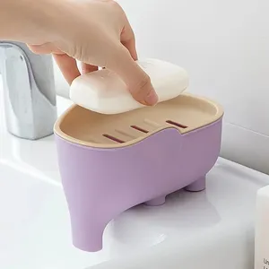 Soap Box NEW Double Layer Creative Cute Elephant <b>Bathroom</b> <b>Accessories</b> Home Decorative Children Students Waterproof Drain Rack - Product Image 3